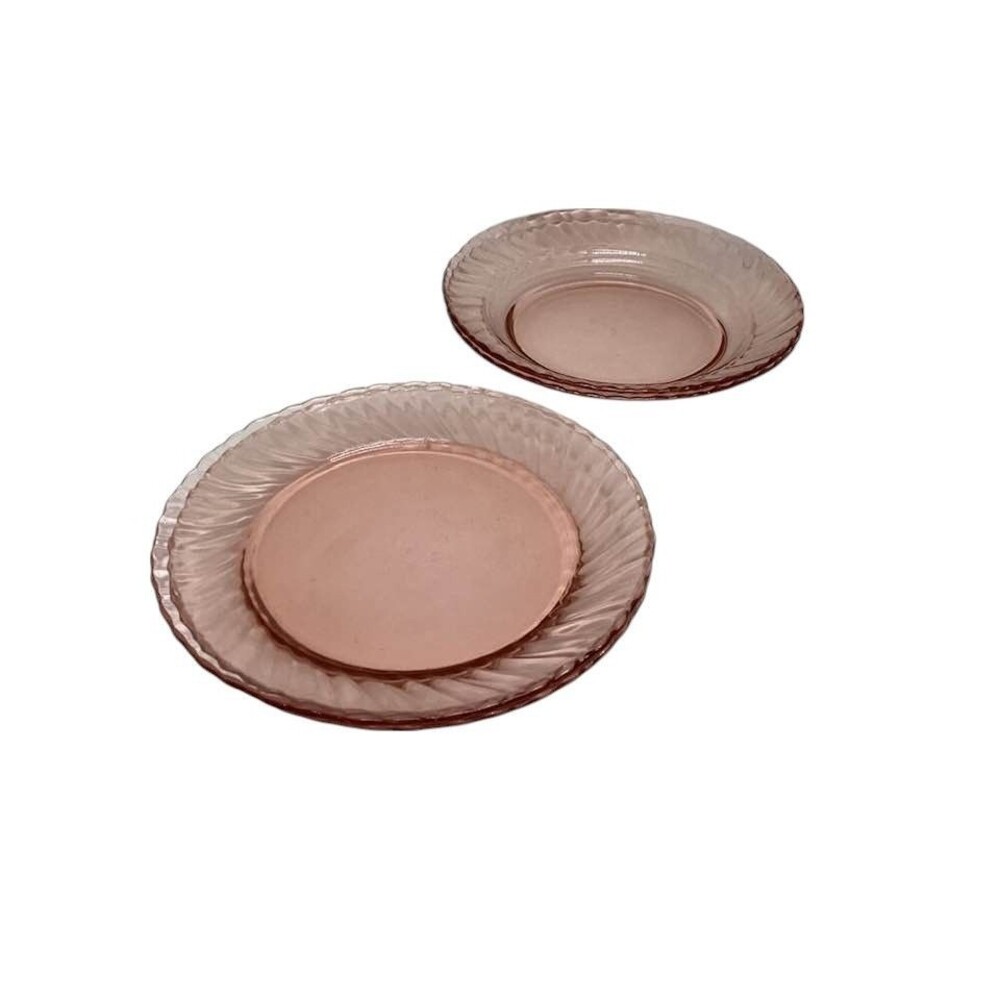 Arcoroc France Rosaline Pink Swirl Depression Glass Plates Dinner Salad Lot 5 Vg